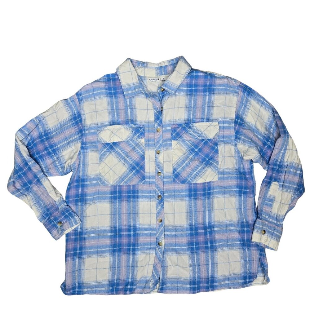 Arizona Jean Co. Blue & White pink Plaid Button-Up flannel fall Shirt Size S